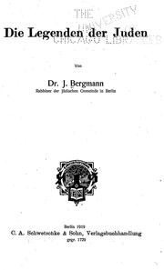 Cover of: Die legenden der Juden by Judah Bergmann