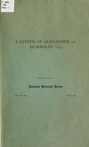 Cover of: A letter of Alexander von Humboldt, 1845