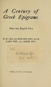 Cover of: A century of Greek epigrams: done into English verse