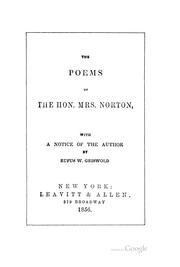Cover of: The Poems of the Hon. Mrs. Norton