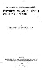 Cover of: Dryden as an adapter of Shakespeare