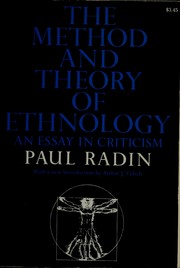 Cover of: The method and theory of ethnology: an essay in criticism.