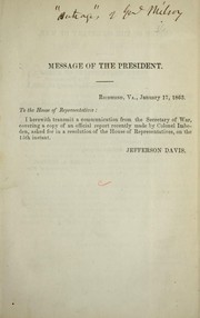 Cover of: Message of the President ... January 17, 1863