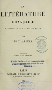 Cover of: La littérature française des origines à la fin du XVIe siècle