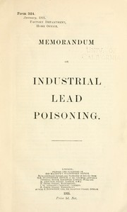 Cover of: Memorandum on industrial lead poisoning