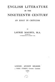 Cover of: English literature in the nineteenth century: an essay in criticism