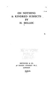 Cover of: On nothing & kindred subjects. by Hilaire Belloc