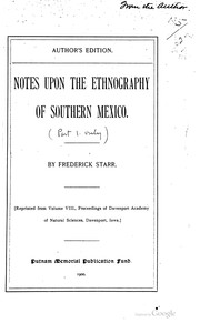 Cover of: Notes upon the ethnography of southern Mexico. by Frederick Starr