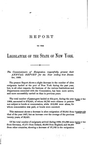 Cover of: Annual Report of the Commissioners of Emigration of the State of New York, for the Year Ending ...
