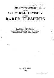 Cover of: An introduction to the analytical chemistry of the rarer elements