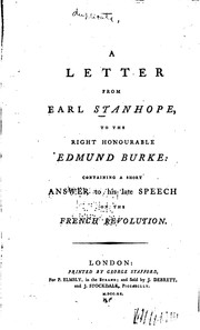 Cover of: A Letter from Earl Stanhope, to the Right Honourable Edmund Burke ...