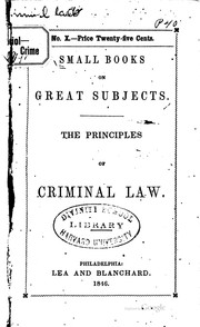 Cover of: On the principles of criminal law.