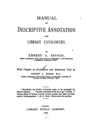Cover of: Manual of descriptive annotation for library catalogues.