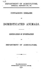 Cover of: Contagious diseases of domesticated animals v. 2, 1881