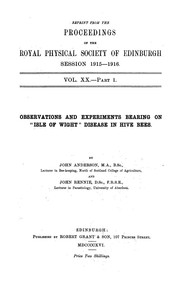 Cover of: Observations and experiments bearing on "Isle of Wright" disease of hive bees. by John Anderson