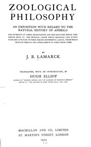 Cover of: Zoological philosophy: an exposition with regard to the natural history of animals ...