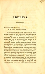Cover of: Address by His Excellency Levi Lincoln, delivered before the two branches of the legislature, January 8, 1833