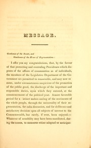 Cover of: Message of His Excellency Levi Lincoln, communicated to the two branches of the legislature, January 6, 1830