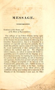 Cover of: Message of his excellency Levi Lincoln, transmitted to the two branches of the legislature, January 9, 1832