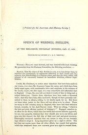 Cover of: Speech of Wendell Phillips: at the Melodeon, Thursday evening, Jan. 27, 1853