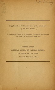 Cover of: Supplement to preliminary list of the Coleoptera of the West Indies by Charles W. Leng