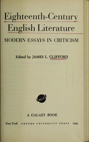 Cover of: Eighteenth-century English literature: modern essays in criticism.