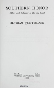 Cover of: Southern honor by Bertram Wyatt-Brown