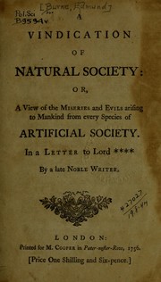 Cover of: A vindication of natural society