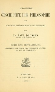 Cover of: Allgemeine Einleitung und Philosophie des Veda bis auf die Upanishad's by Paul Deussen