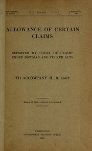 Cover of: Allowance of certain claims reported by Court of claims under Bowman and Tucker acts