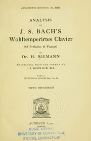 Cover of: Analysis of J.S. Bach's Wohltemperirtes clavier by Hugo Riemann