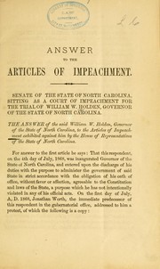 Cover of: Answer to the articles of impeachment. by W. W. Holden