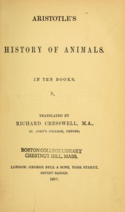 Cover of: Aristotle’s History of Animals by Tr. by Richard Cresswell ...