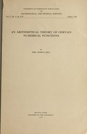 Cover of: An arithmetical theory of certain numerical functions.