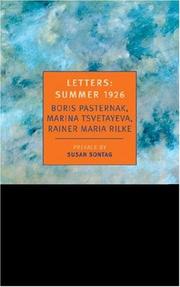Cover of: Letters, summer 1926: Boris Leonidovich Pasternak, Marina Tsvetayeva, Rainer Maria Rilke