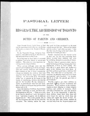 Cover of: Pastoral letter of His Grace the Archbishop of Toronto on the duties of parents and children | Catholic Church. Archdiocese of Toronto. Archbishop (1870-1888 : Lynch).