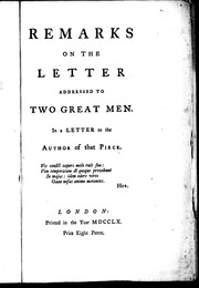 Cover of: Remarks on the letter addressed to two great men: in a letter to the author of that piece.
