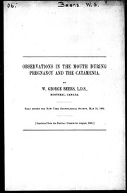 Cover of: Observations in the mouth during pregnancy and the catamenia