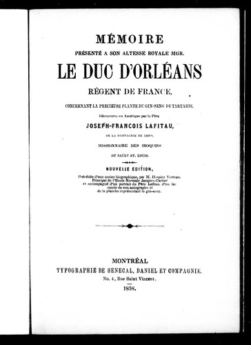 Mémoire présenté à Son Altesse Royale Mgr. le duc d’Orléans, régent de France