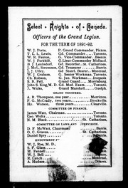 Cover of: Select knights of Canada: officers of the Grand Legion for the term of 1891-92 ...
