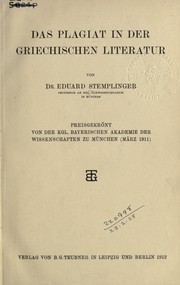 Cover of: Das Plagiat in der griechischen Literatur