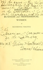 Cover of: Directory of business and professional women in Richmond, Virginia, 1921- by 