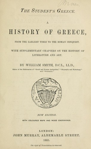 A history of Greece, from the earliest times to the Roman conquest