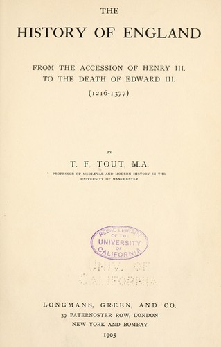 The history of England from the accession of Henry III. to the death of Edward III (1216-1377).
