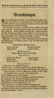 Cover of: Kurzer Bericht der Verrichtungen, des Lutherischen Ministerii, ben ihrem Synodo, in Nord Carolina, im Jahr 1814.