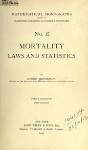 Cover of: Mortality laws and statistics | Henderson, Robert