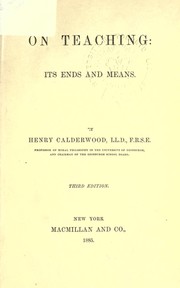 Cover of: On teaching, its ends and means