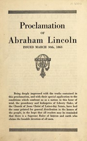 Cover of: Proclamation of Abraham Lincoln: issued March 30th, 1863