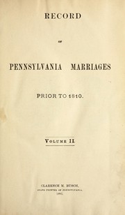 Cover of: Record of Pennsylvania marriages prior to 1810