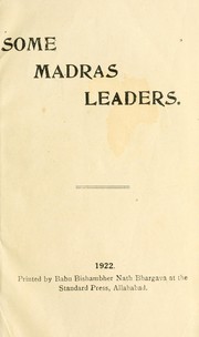 Cover of: Some Madras Leaders by 
